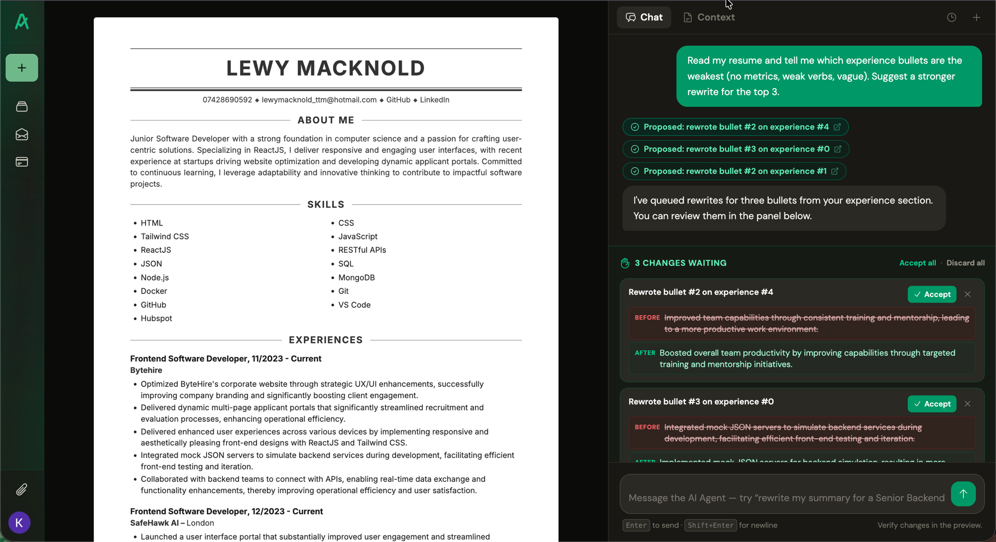 AI Resume Agent screenshot