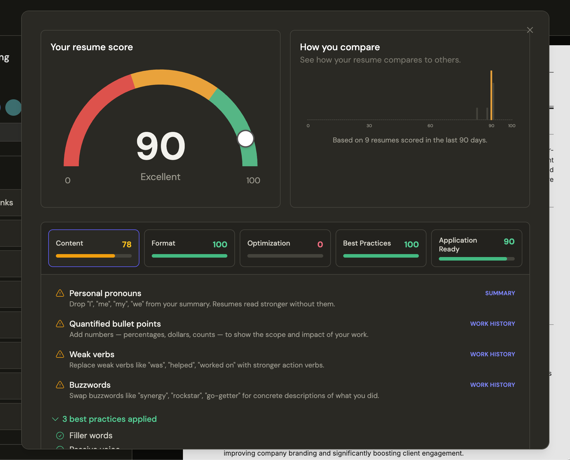 AI Resume Score & Analysis screenshot